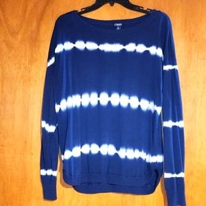 Chaps Large Tie-Dye Sweater Blue and White